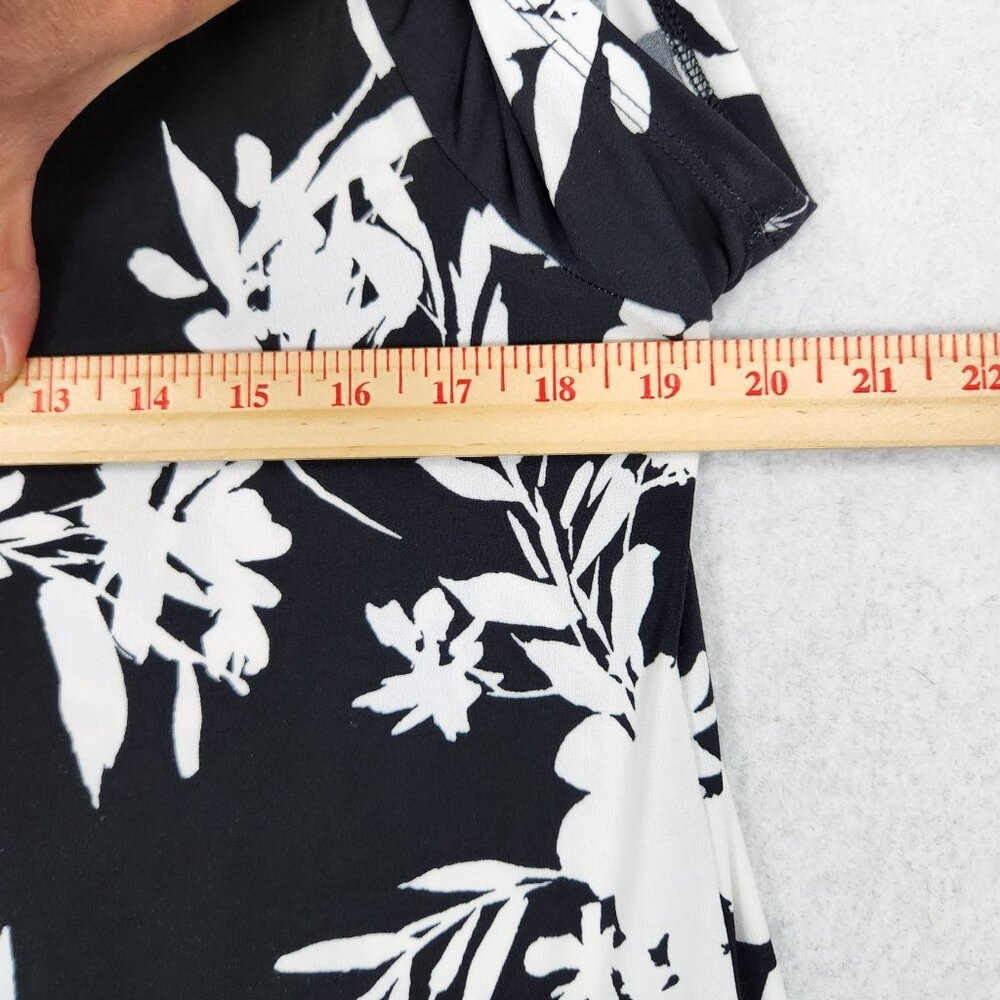 Chicos Dress Women 2 Black White 12 Floral Short Sleeve Midi Lightweight Casual - Picture 3 of 11